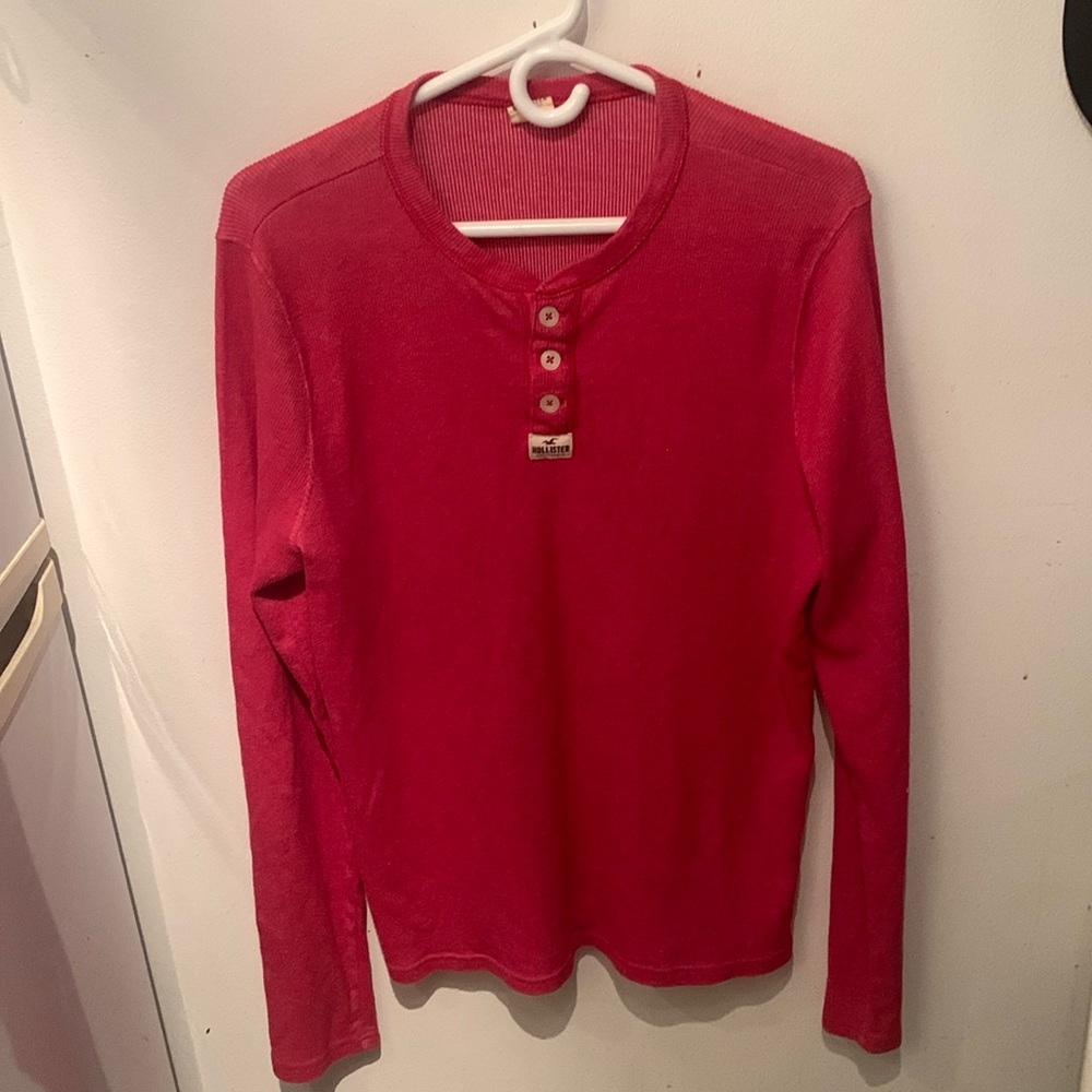 Gorgeous Light Red Hollister quarter button long sleeve Waffle cut shirt SZ XL